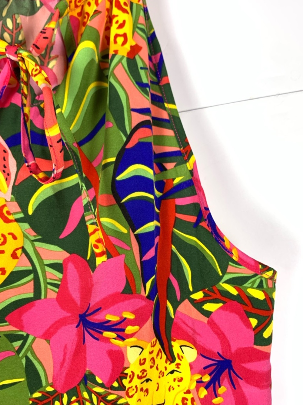 SHEIN Dress Women L Tropical Floral Jungle Print Halter Tie Neck Midi - Picture 6 of 10